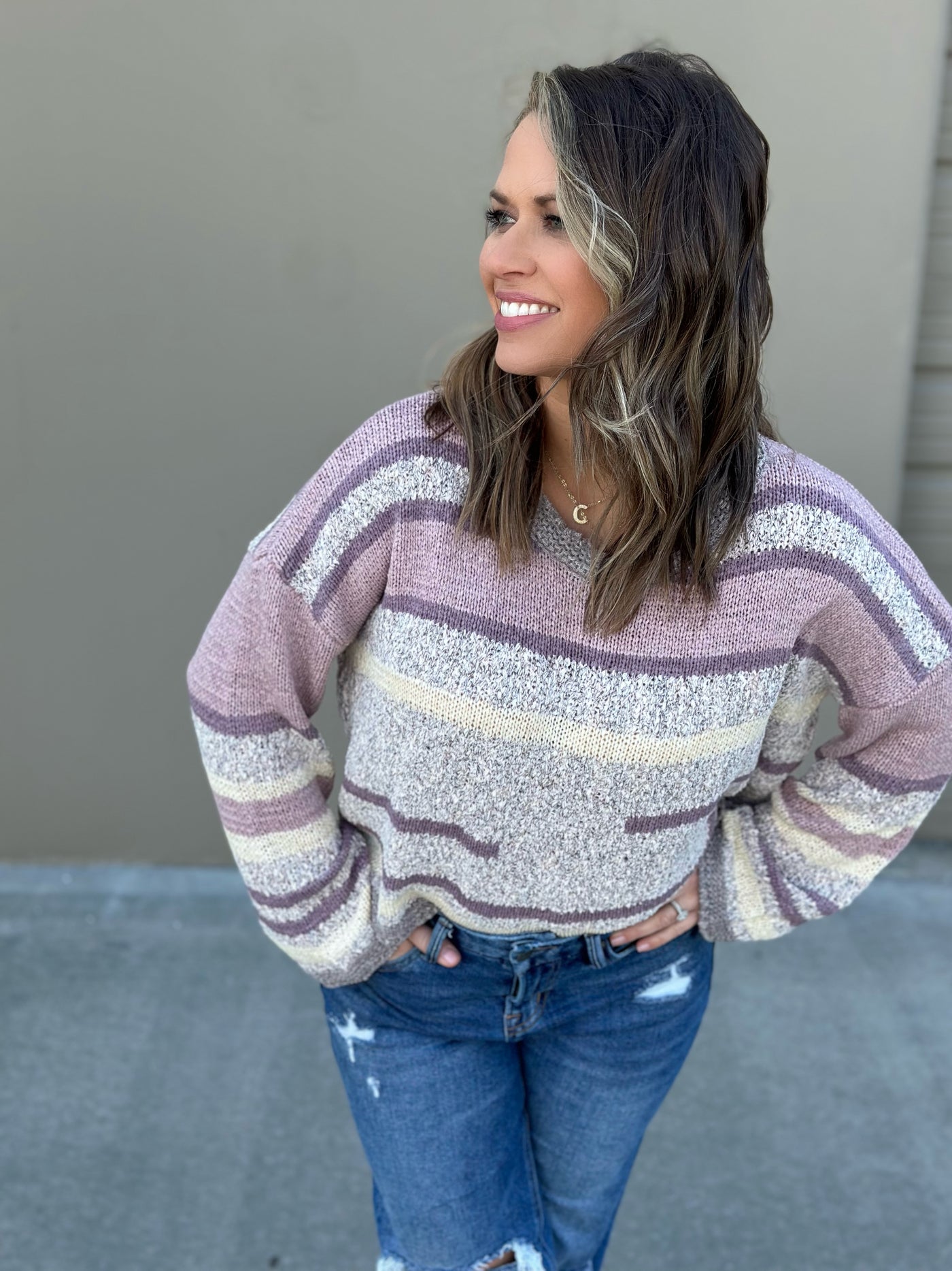 Lavender Striped Sweater-FINAL SALE
