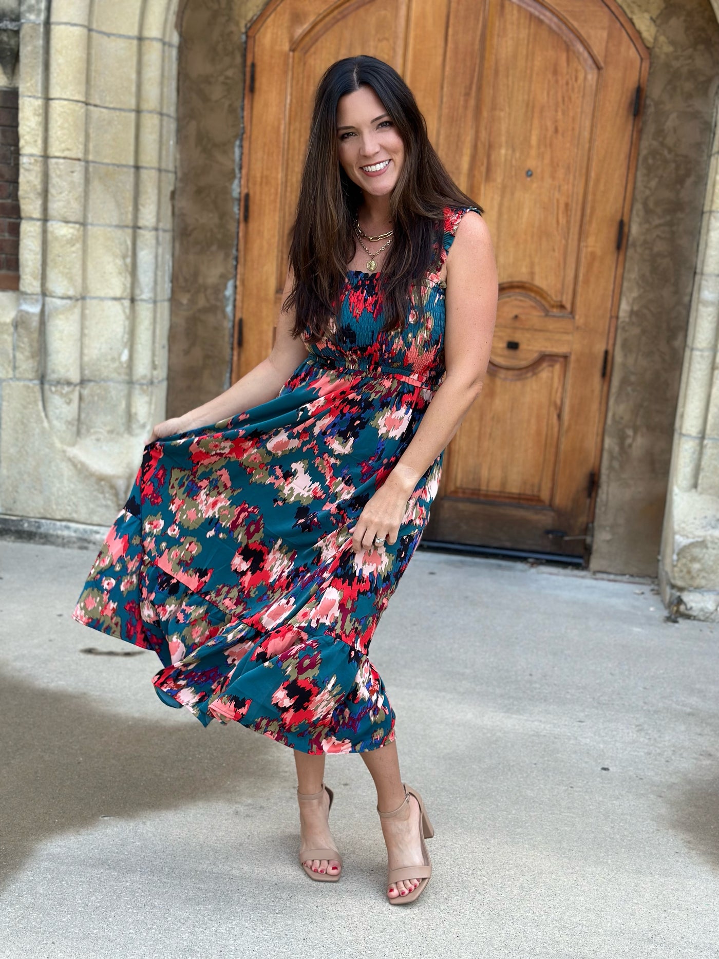 Hunter Green Watercolor Dress