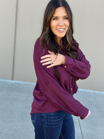 Wine or Mocha Button Down