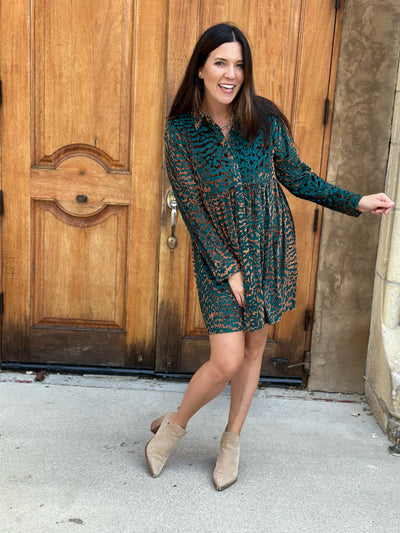 Teal Velvet Animal Print Dress