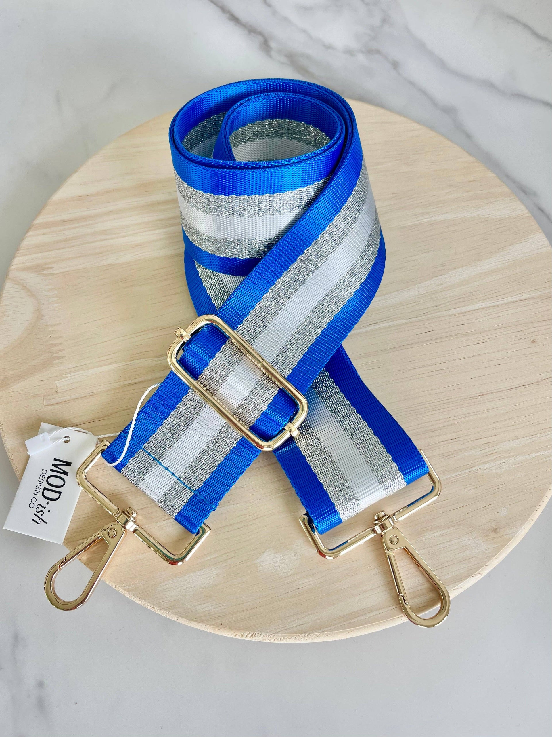 Shimmer Stripe Bag Strap Royal Blue Silver