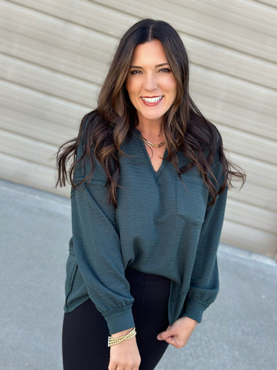 Patchwork Split Neck Knit Top