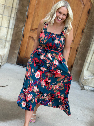 Hunter Green Watercolor Dress