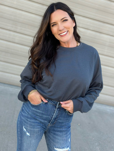 ￼Bubble Hem Cropped Sweatshirt