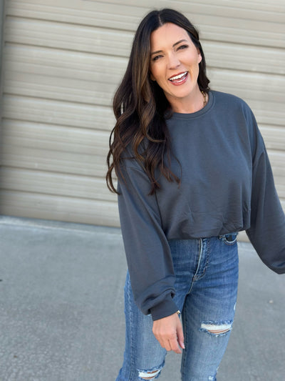 ￼Bubble Hem Cropped Sweatshirt