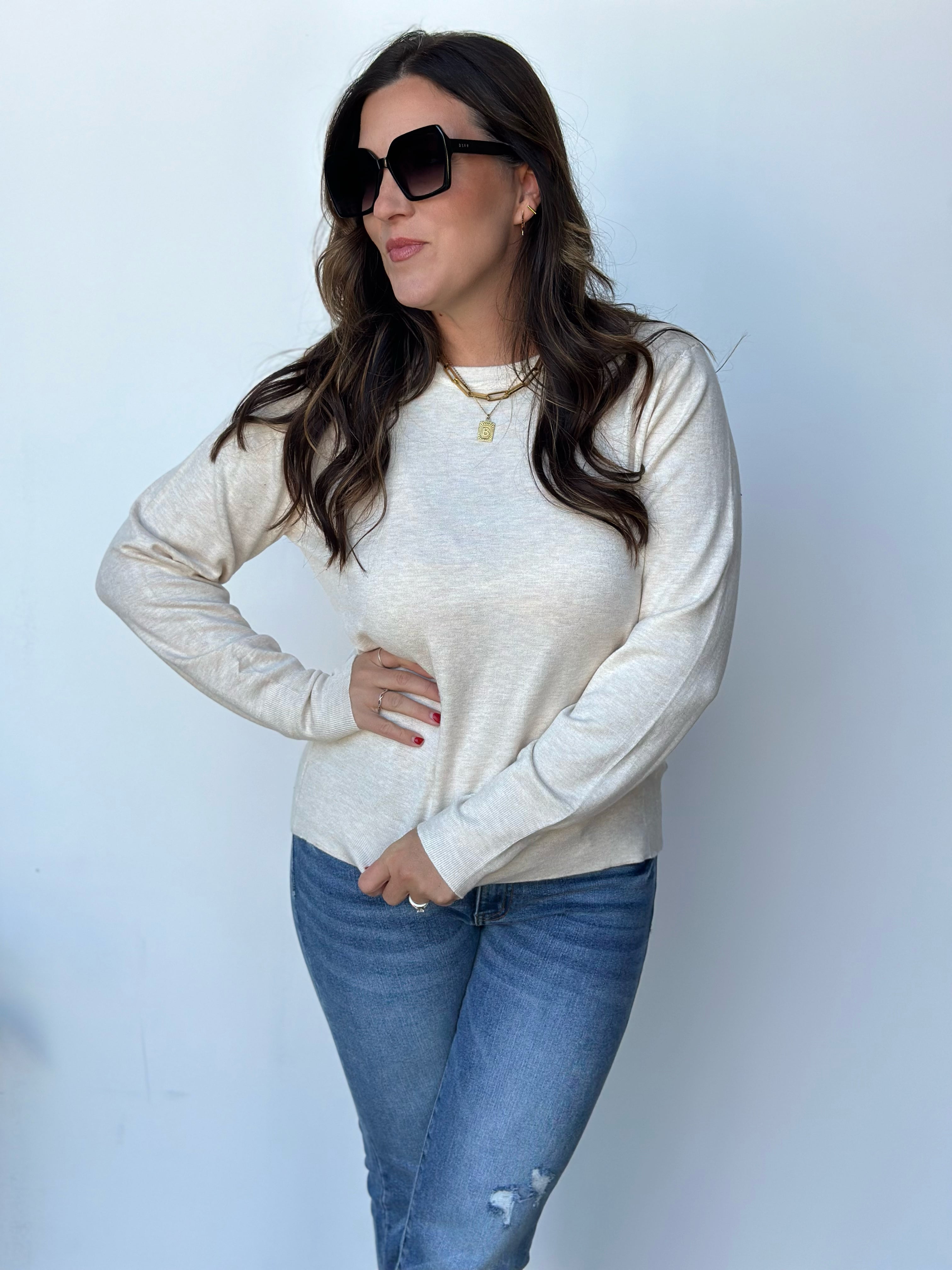 Cream long sleeve sweater shop