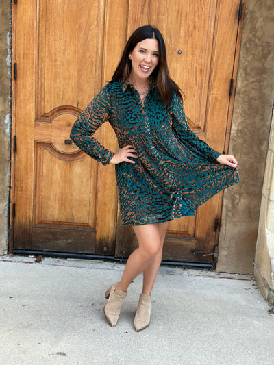 Teal Velvet Animal Print Dress