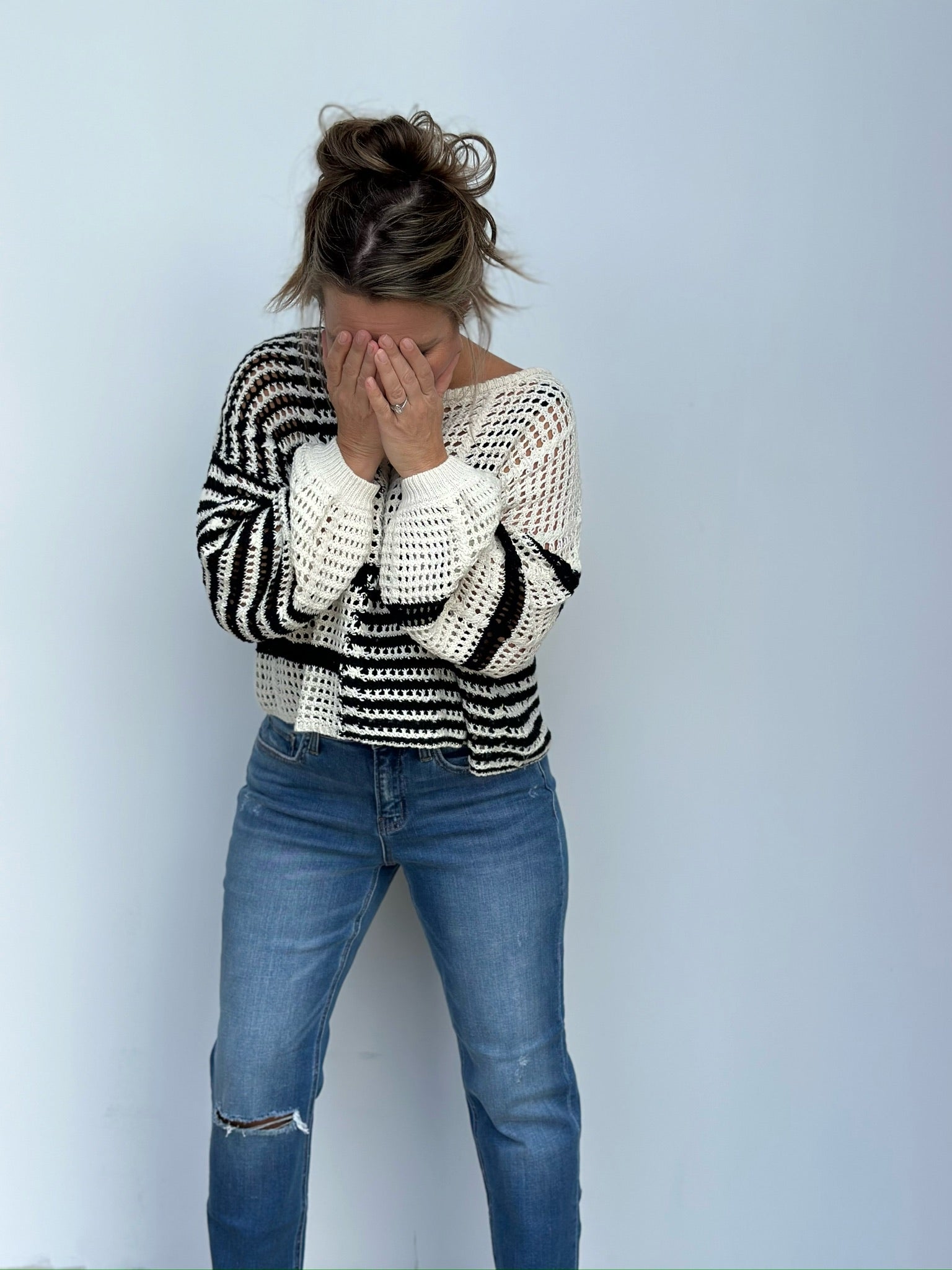 Sheer white sweater store