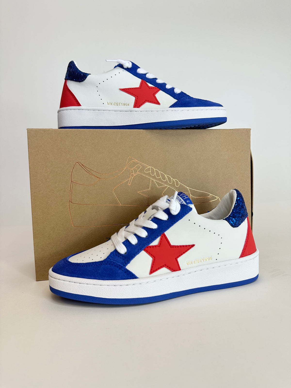 Red and Blue Sneakers with Black Star CONVERSE ALL STARS RED & BLUE STRIPE BLACK PATENT LEATHER  main image 2