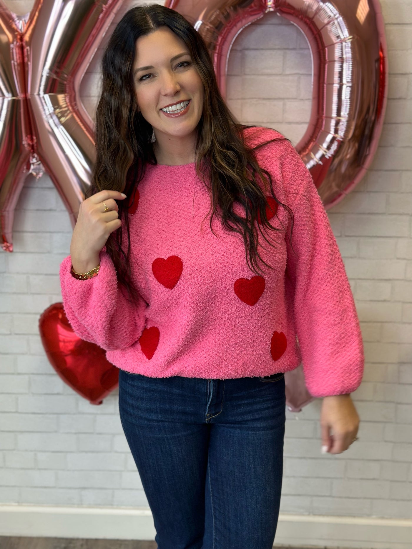 Pink Heart Patch Sweater