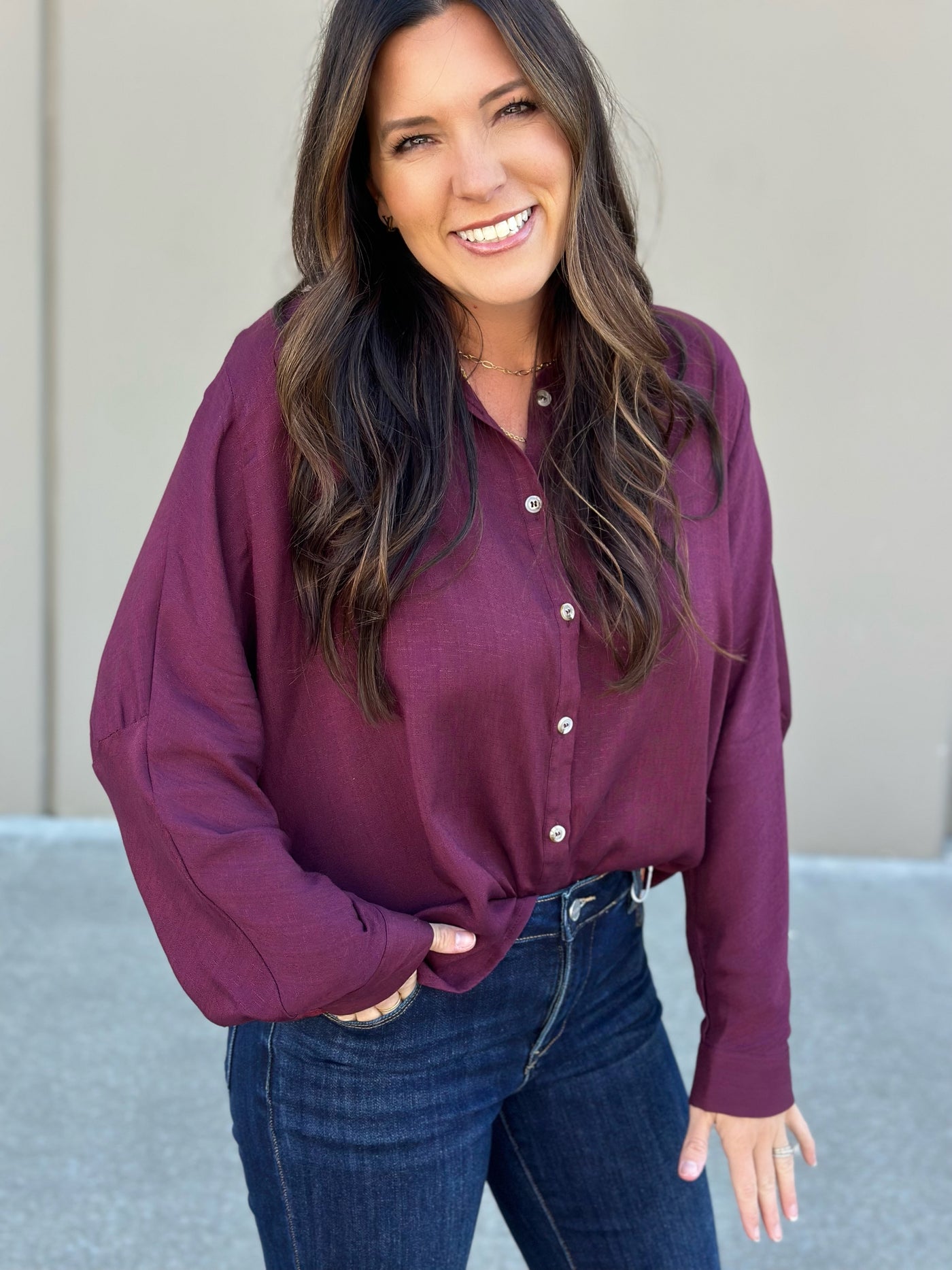 Wine or Mocha Button Down
