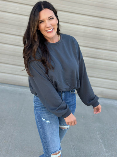 ￼Bubble Hem Cropped Sweatshirt