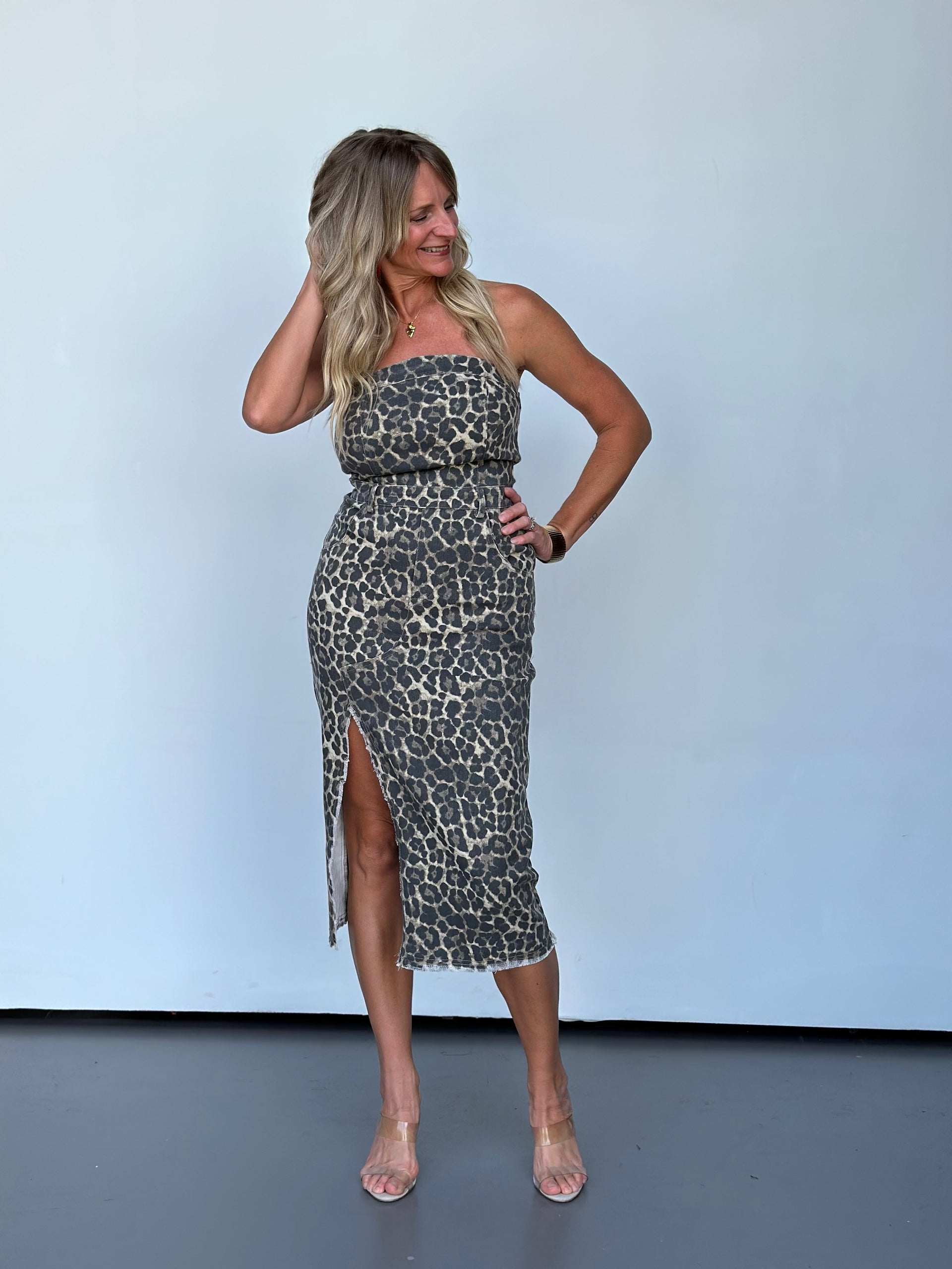 Leopard Denim Tube Dress-FINAL SALE – Love Letters