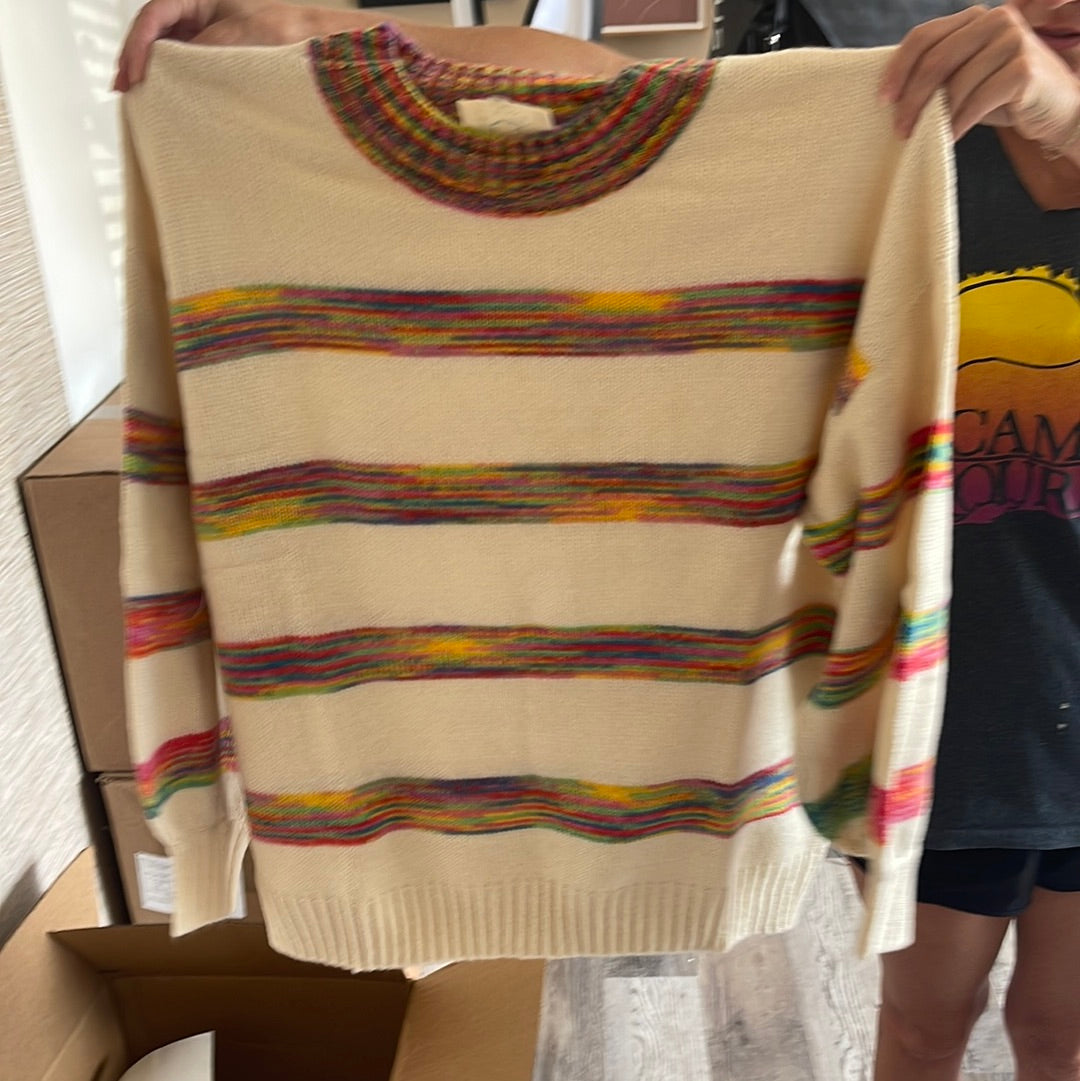 Ivory Multi-color Stripe Sweatero