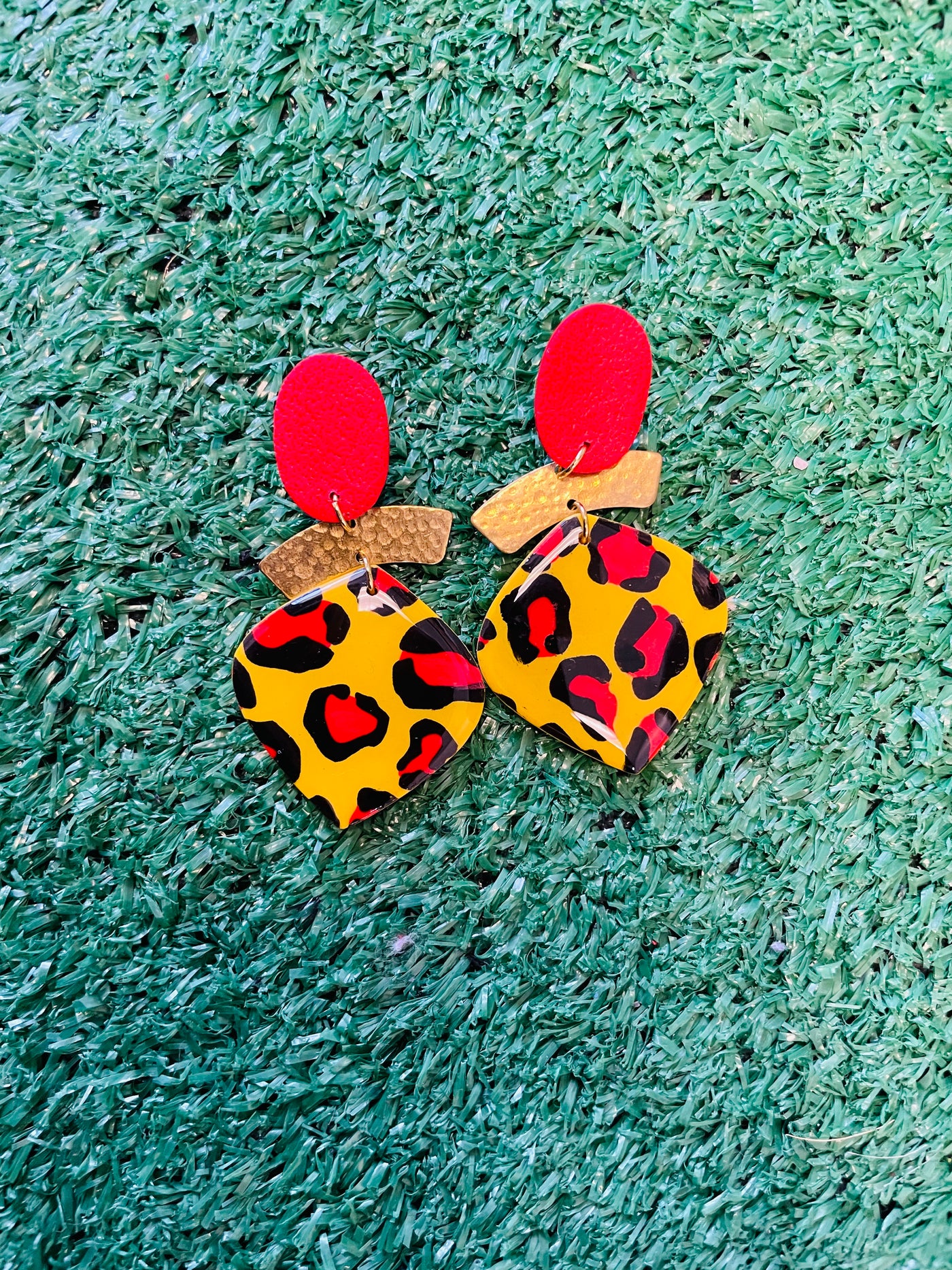 Red & Gold Leopard Earring