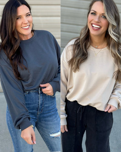 ￼Bubble Hem Cropped Sweatshirt