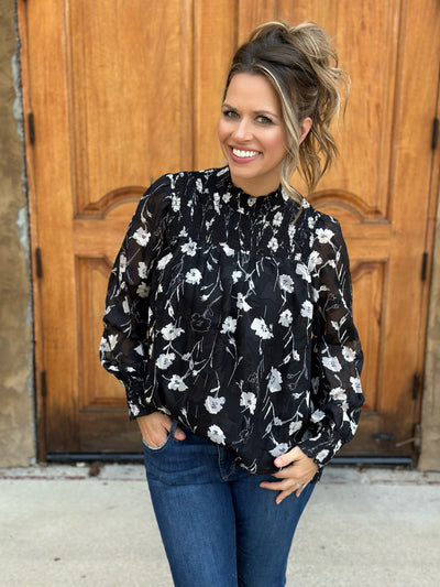 Smocked Detail Floral Blouse