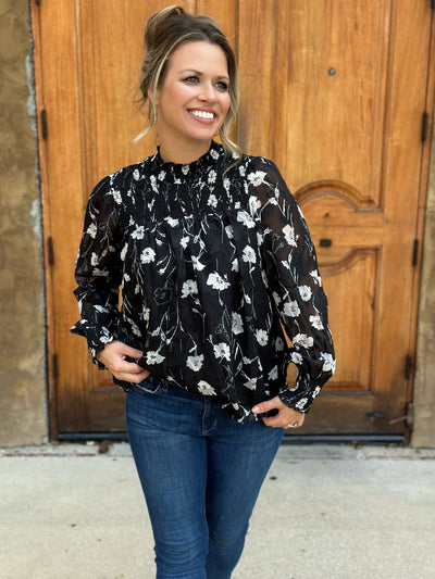 Smocked Detail Floral Blouse