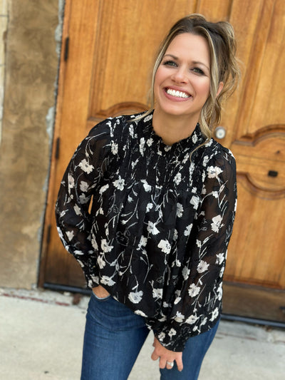 Smocked Detail Floral Blouse