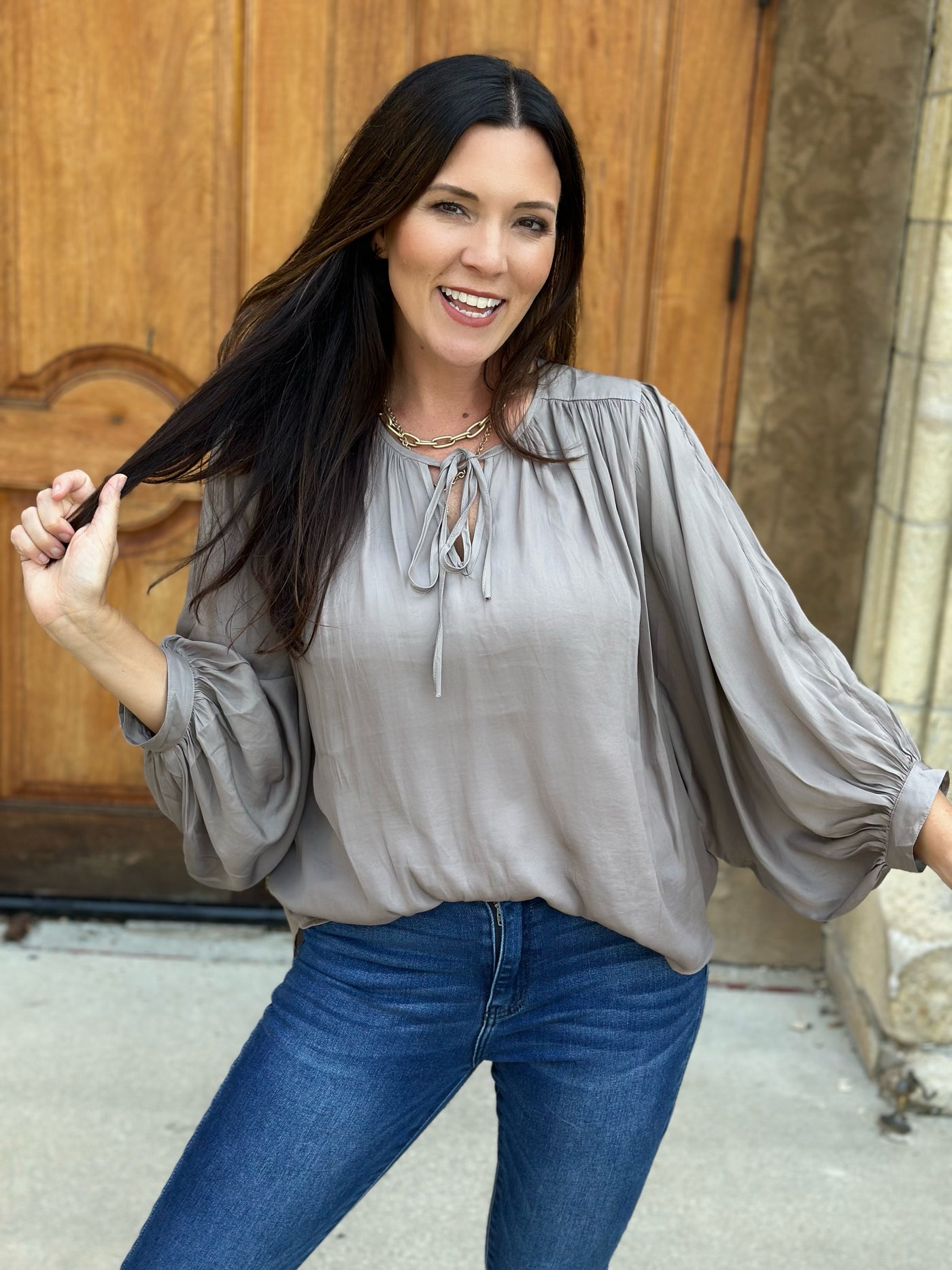 Satin Dolman Oversized Blouse