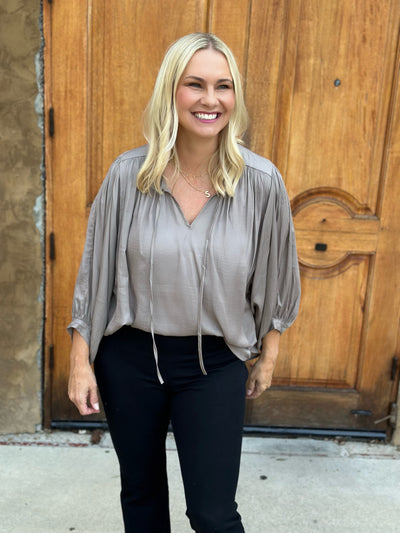Satin Dolman Oversized Blouse