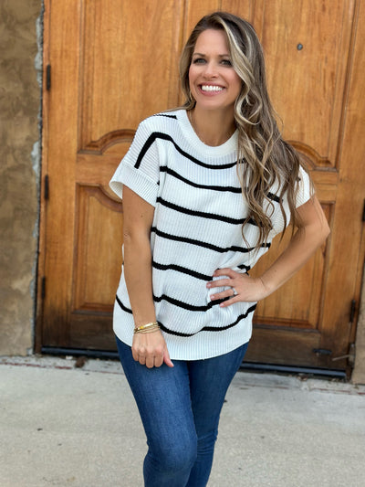 Short Sleeve Black & White Sweater