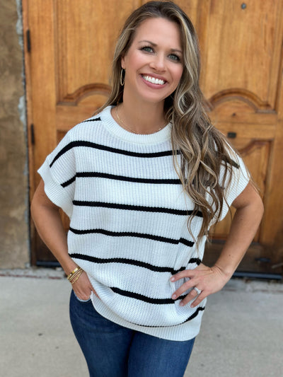 Short Sleeve Black & White Sweater