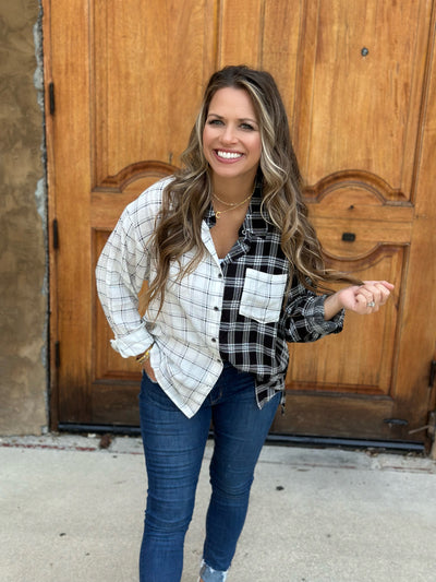 Black and White Plaid Button Up