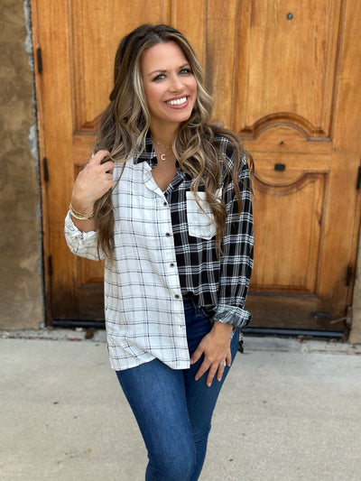 Black and White Plaid Button Up