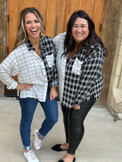 Black and White Plaid Button Up