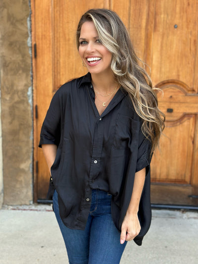 Black Satin Oversized Shirt