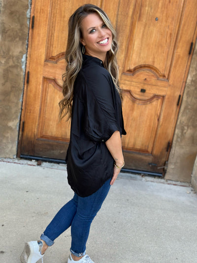 Black Satin Oversized Shirt