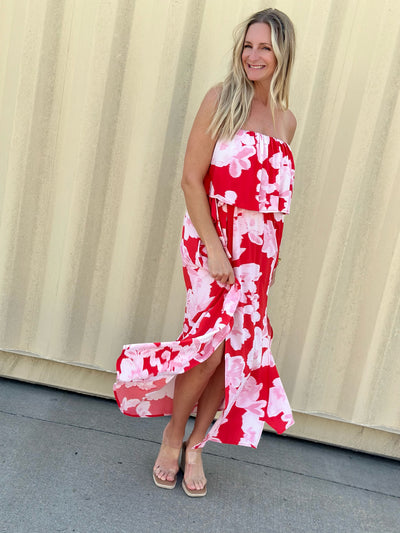 Red & Pink Floral Sleeveless