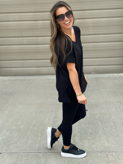 Black Buttery Soft Top and Leggings Set