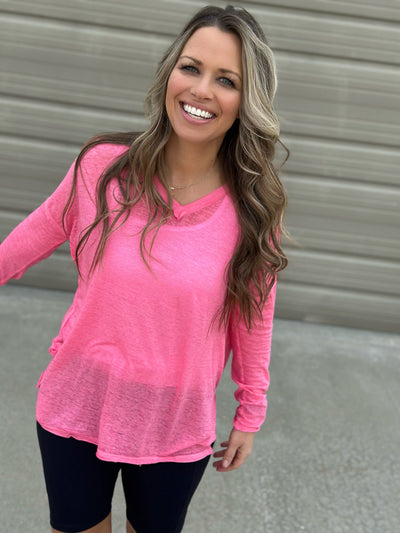 V-neck Mineral Wash Long Sleeve- FINAL SALE
