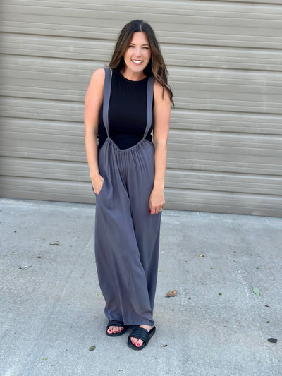 Washed Woven Suspenders Style Jumpsuit-FINAL SALE