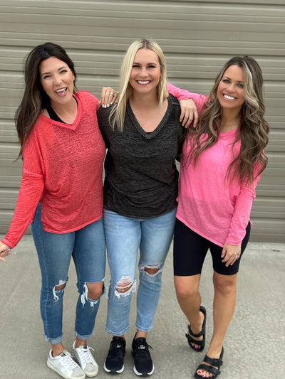 V-neck Mineral Wash Long Sleeve- FINAL SALE