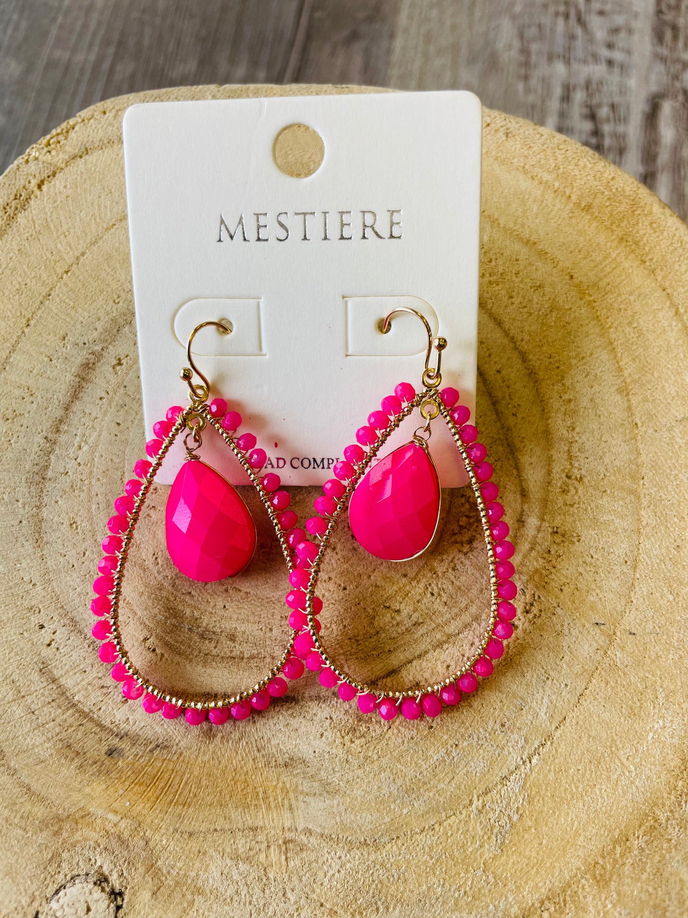 Pink, Orange, & White Teardrop Beaded Earring