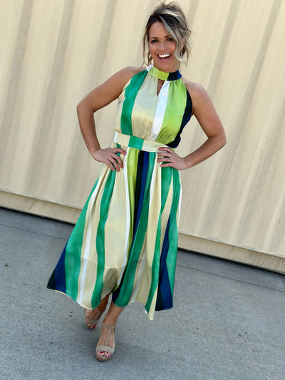 Striped Halter Neck-Line Dress- FINAL SALE