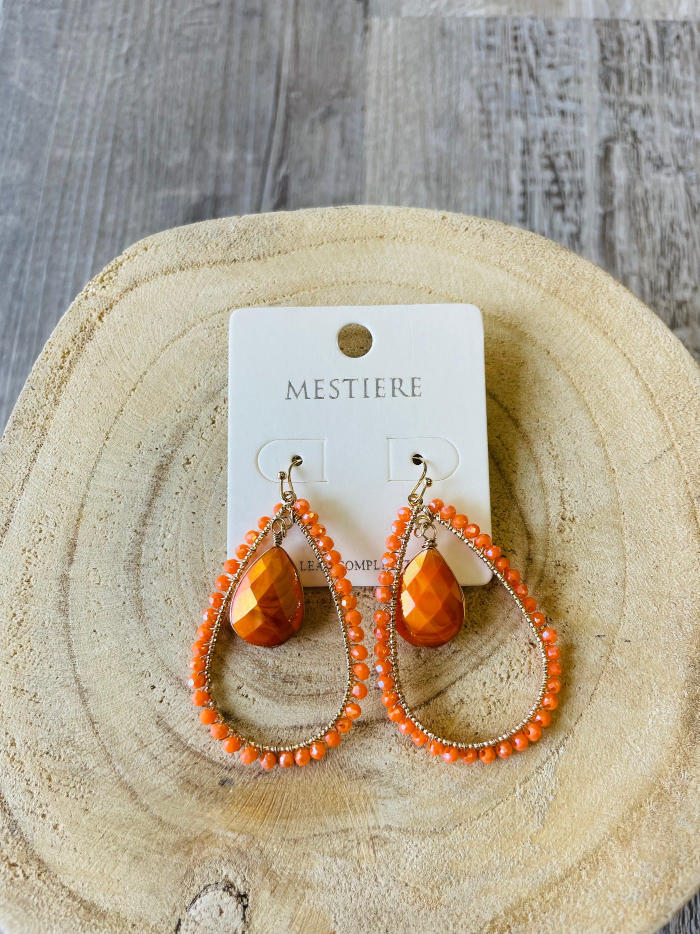 Pink, Orange, & White Teardrop Beaded Earring