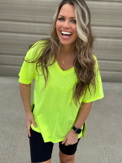 V-neck Split Side Tee- FINAL SALE