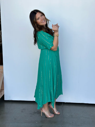 Green with Gold Shimmer Dress-FINAL SALE