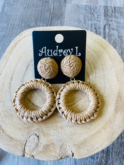 Khaki & Ivory Raffia Circle Earrings