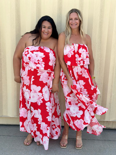 Red & Pink Floral Sleeveless
