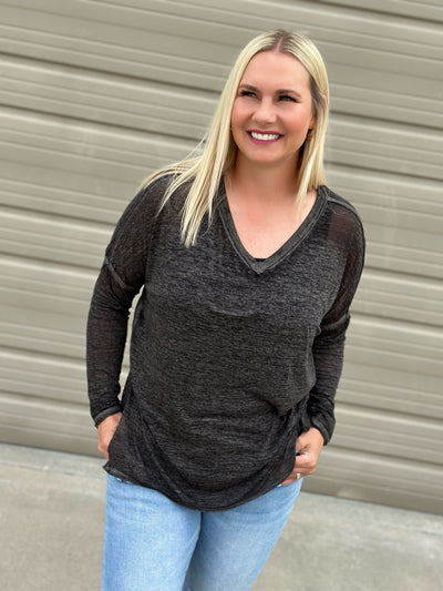 V-neck Mineral Wash Long Sleeve- FINAL SALE