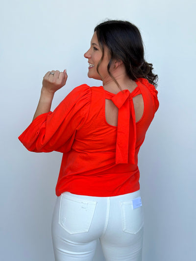 Flame Red Balloon Sleeve Top-FINAL SALE