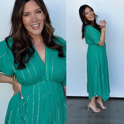 Green with Gold Shimmer Dress-FINAL SALE