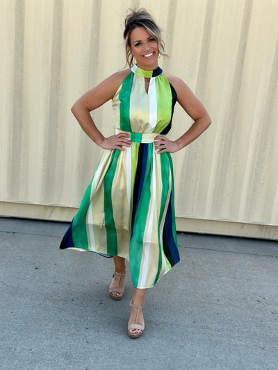 Striped Halter Neck-Line Dress- FINAL SALE