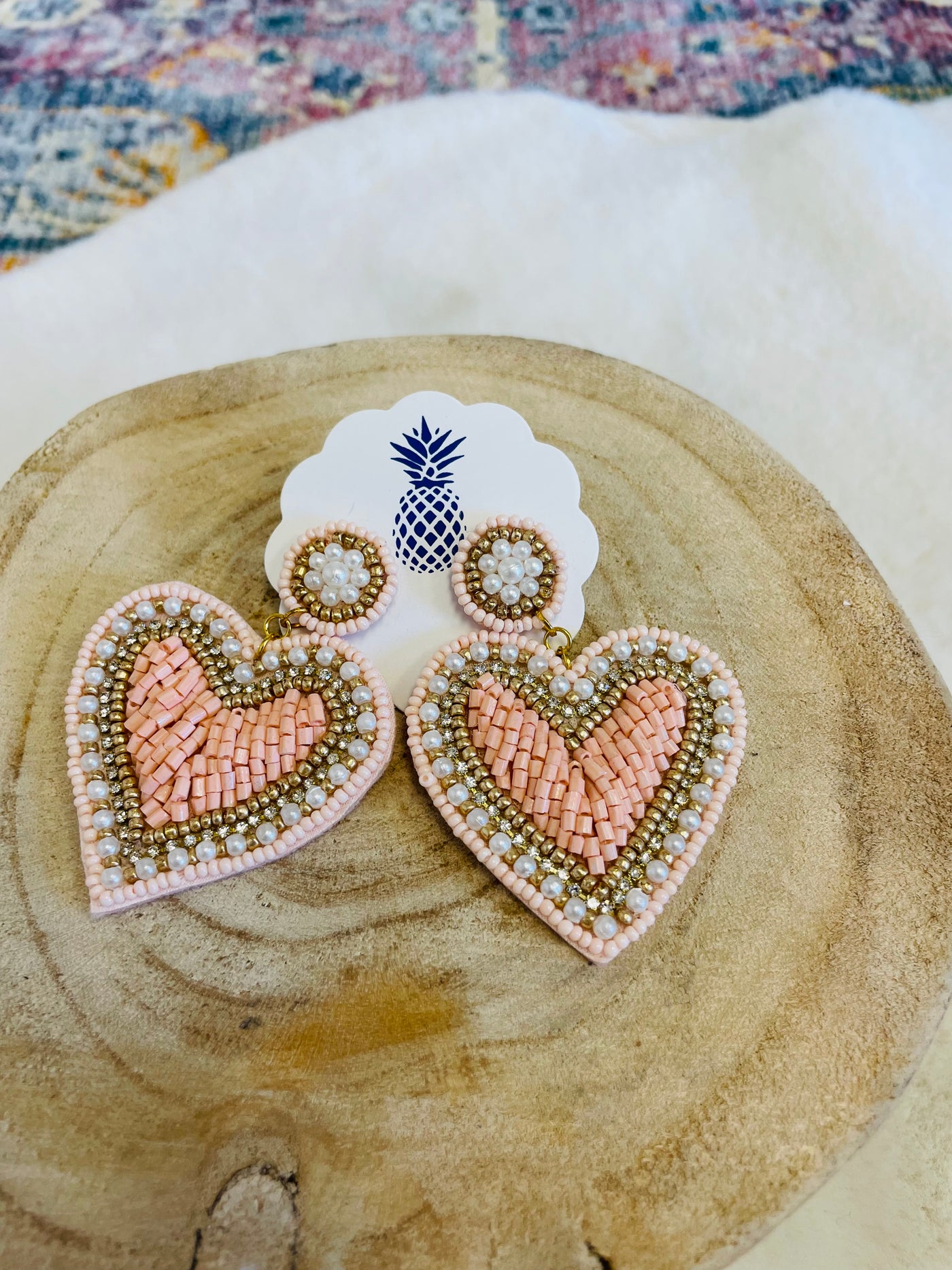 Rhinestone & Pearl Beaded Heart Earrings