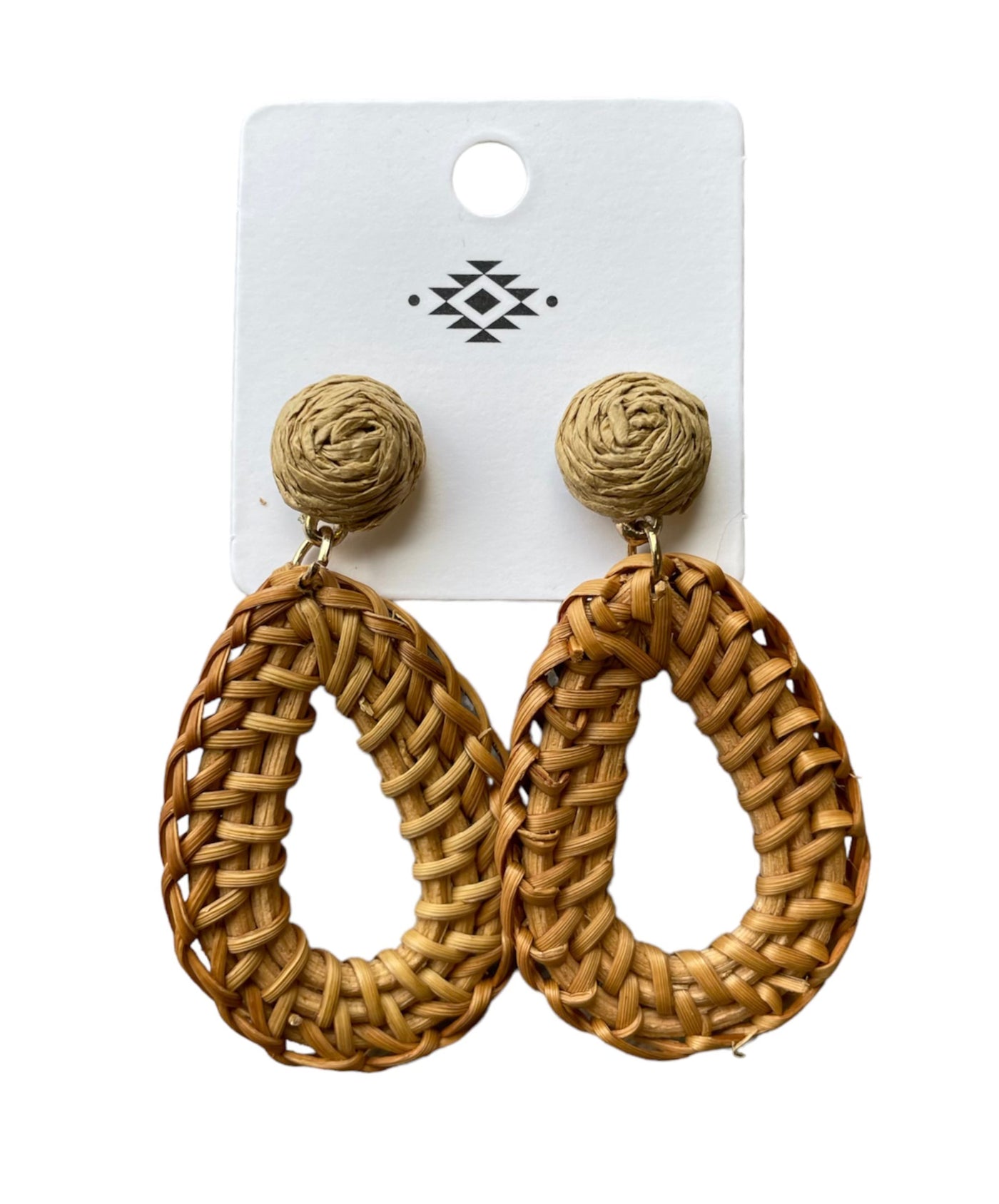 Teardrop Rattan with Raffia Earrings